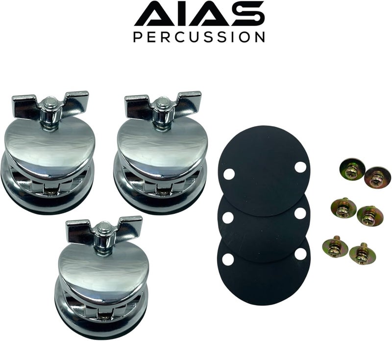 AIAS Chrome Floor Tom Mount Bracket – 3 Pack Drum Leg Mounts with 50mm Spacing and 9.5mm–12.7mm Rod Compatibility - Image 3